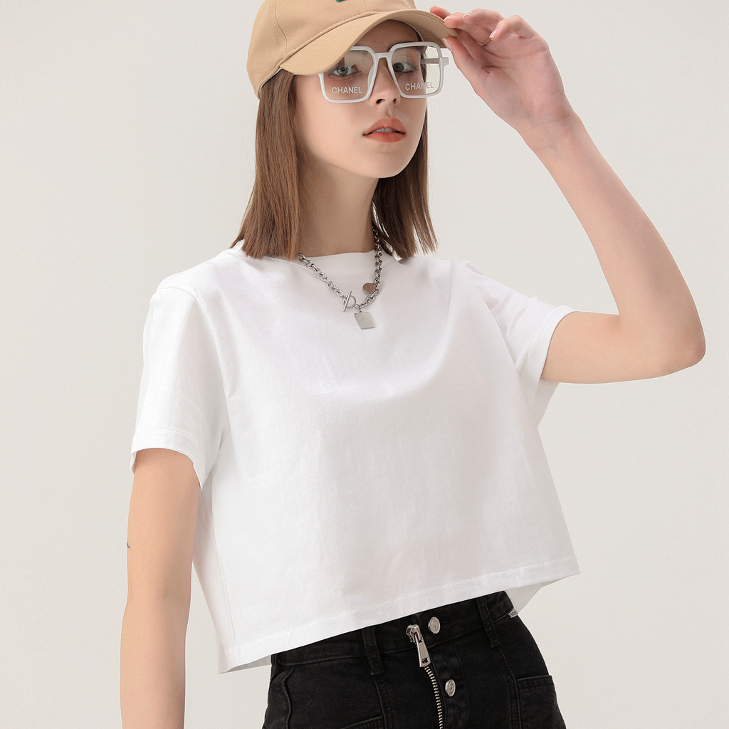 Custom Printing Cotton Womens Crop Top T Shirt for Fitness With Your Design Logo Plain Crop Tops for Women Tight Fitted T-shirt