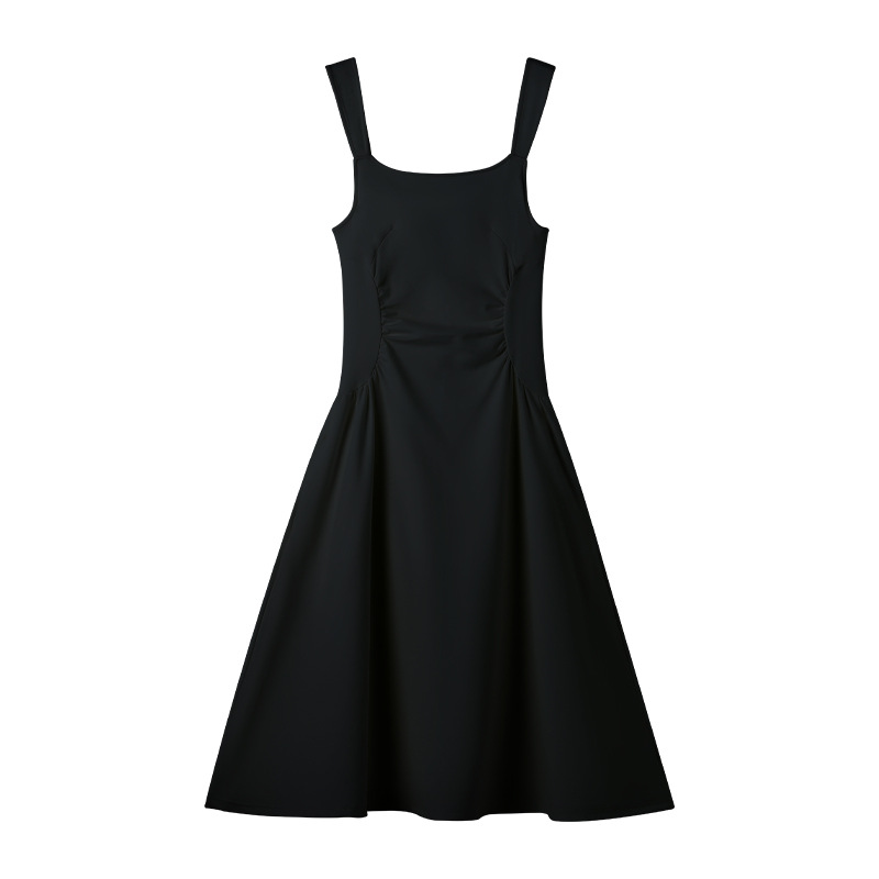 Spring Women's 2026 New Fashion Bright Line Design Midi Dress Retro Suspender Sleeveless Elegant Female Dress