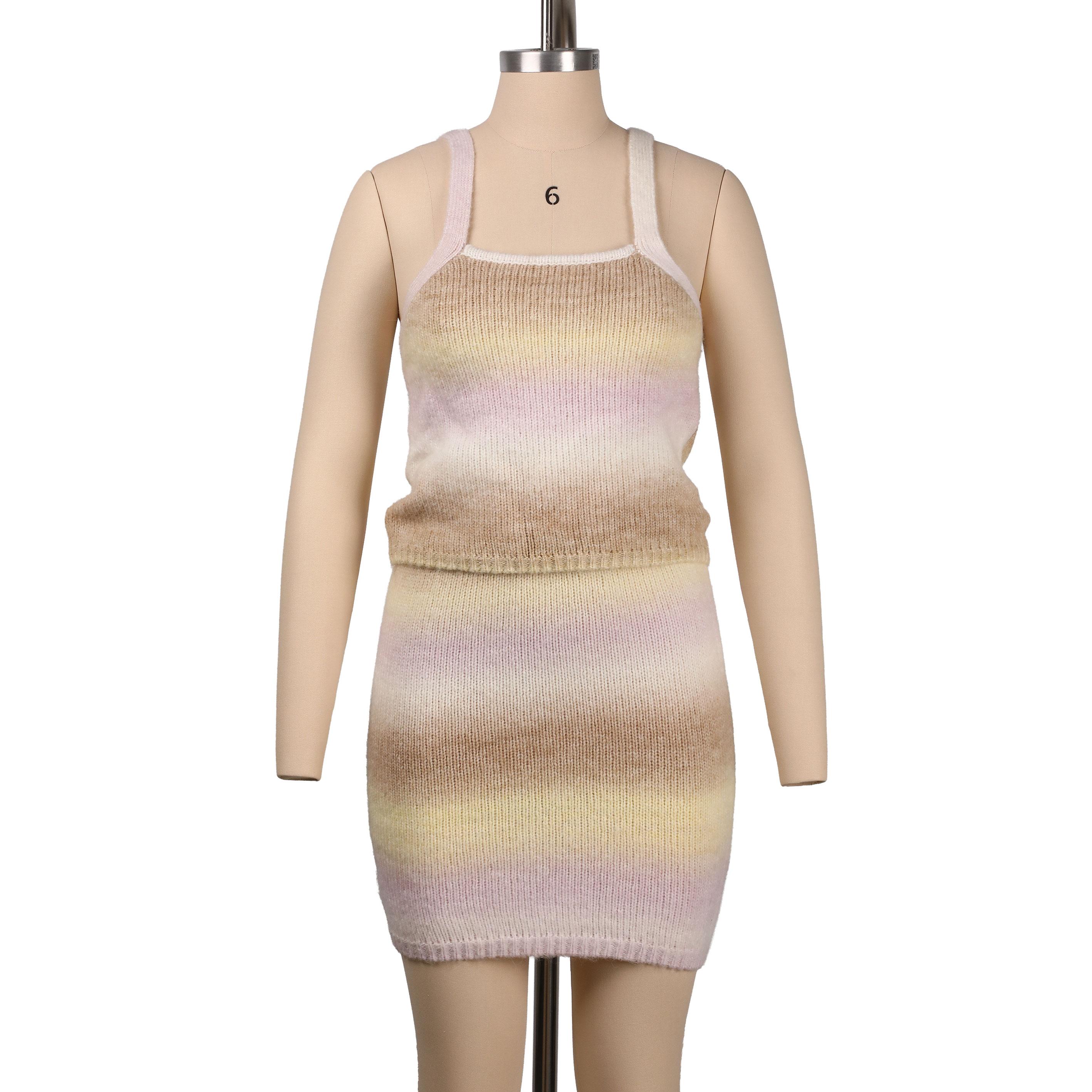 Ready Stock Women Gradient Knit Sleeveless Cami Top + Mini Skirt Soft Ribbed Knitted Outfit Casual Ladies Sweater Set