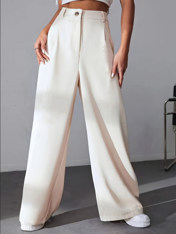 Women's Autumn Solid Color Polyester Spandex High Waist Full Length Straight-Leg Casual Pants