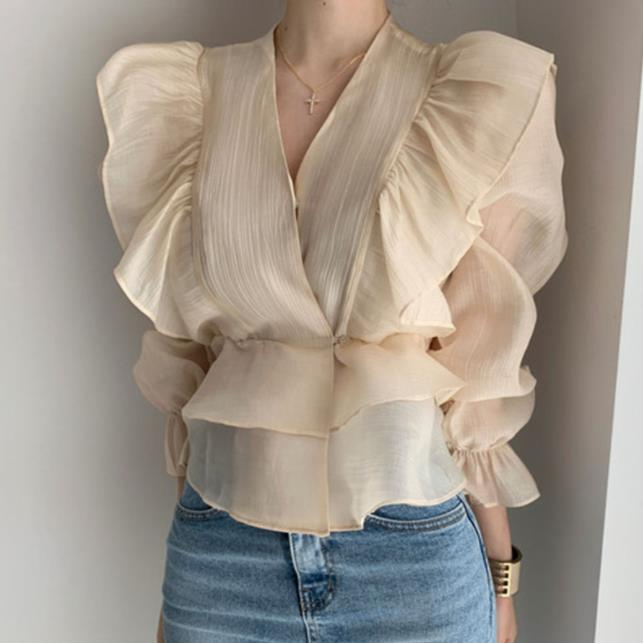 Women's 2024 Spring Turtleneck Casual Blouse/Top Embroidery Long Sleeve Vintage Design Front Logo Breathable Anti-shrink Satin