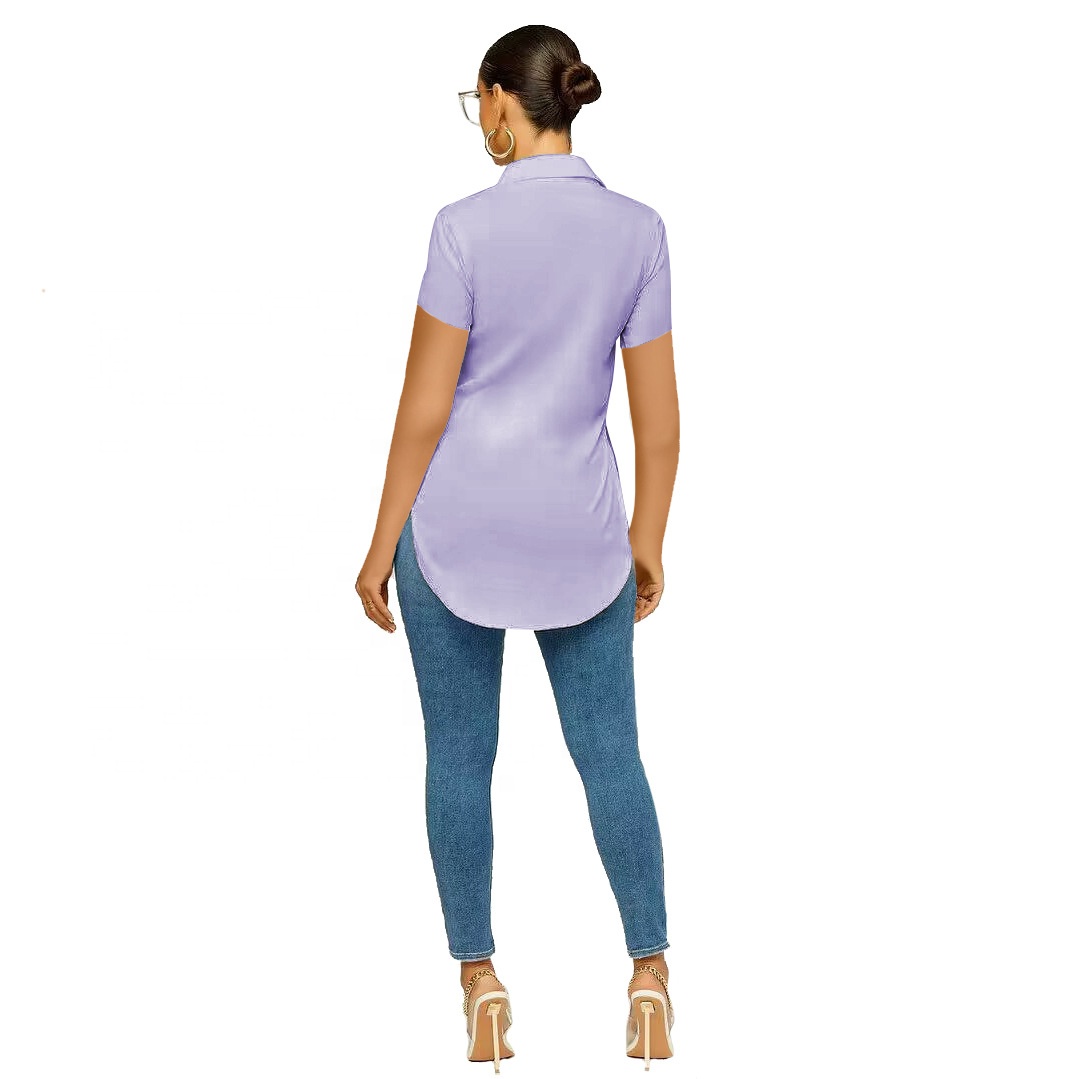 Women Casual Short Sleeve Shirt Fashion Slit Long Shirt Women Clothing 2023
