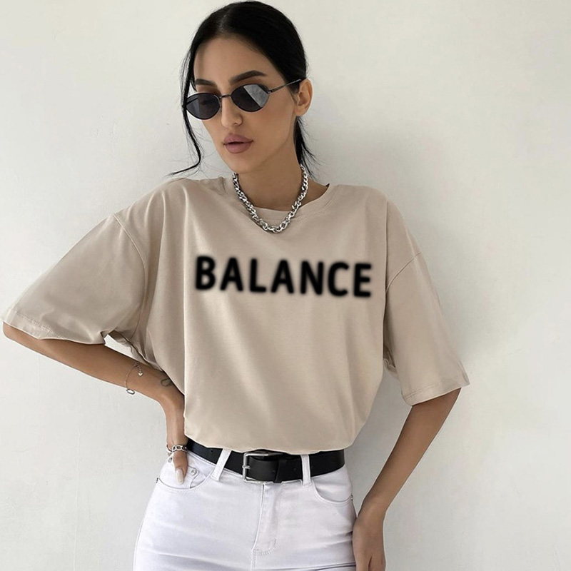 Hot Selling European American Ins Style Printed Long Woven T-Shirt Women's Summer New Versatile Loose Neck Pure Cotton