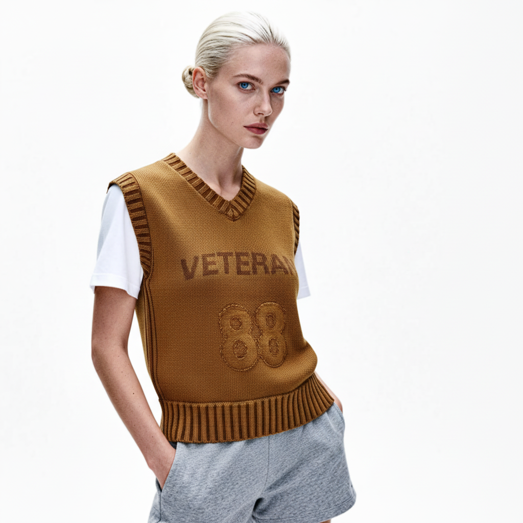 Autumn and Winter New Fashion Sweater Vest 100% Cotton Solid Color V-neck Knitted Sweater Vest Sleeveless Women's Vest