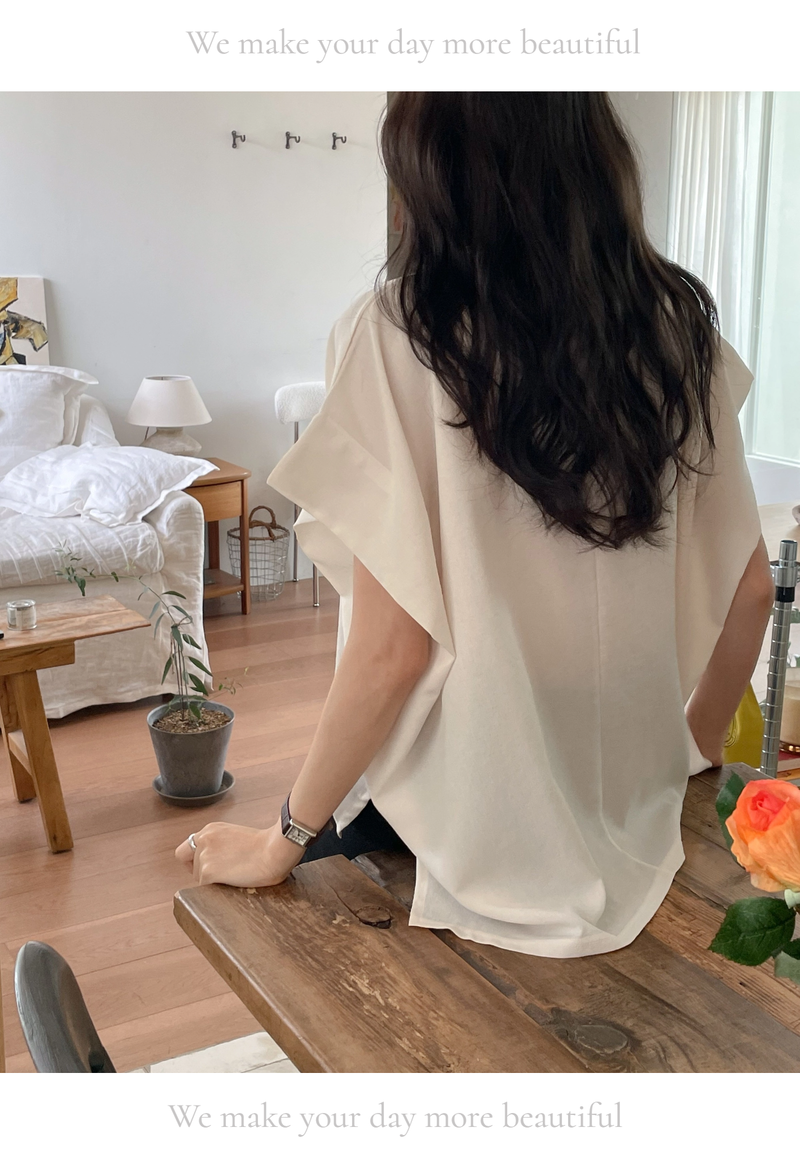 ELEGANT Relaxed Boxy Fit Women's Summer Blouse with Short Sleeve One-Shoulder Plain Dyed Polyester/Cotton Material Made in Korea