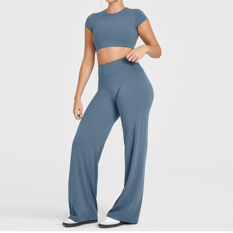 50pcs Low MOQ Custom Logo Yoga Pants Wide Leg Flared High Waist Butt Lift Leggings Factory Direct OEM/ODM Workout Trousers