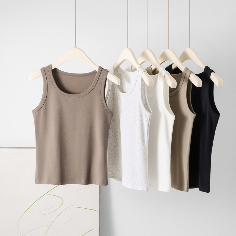 Women's Comfort Slim Fit Short Sleeveless O-Neck Tank Tops 220GSM Cotton Spandex Blend Breathable Knitted Casual Custom Vest