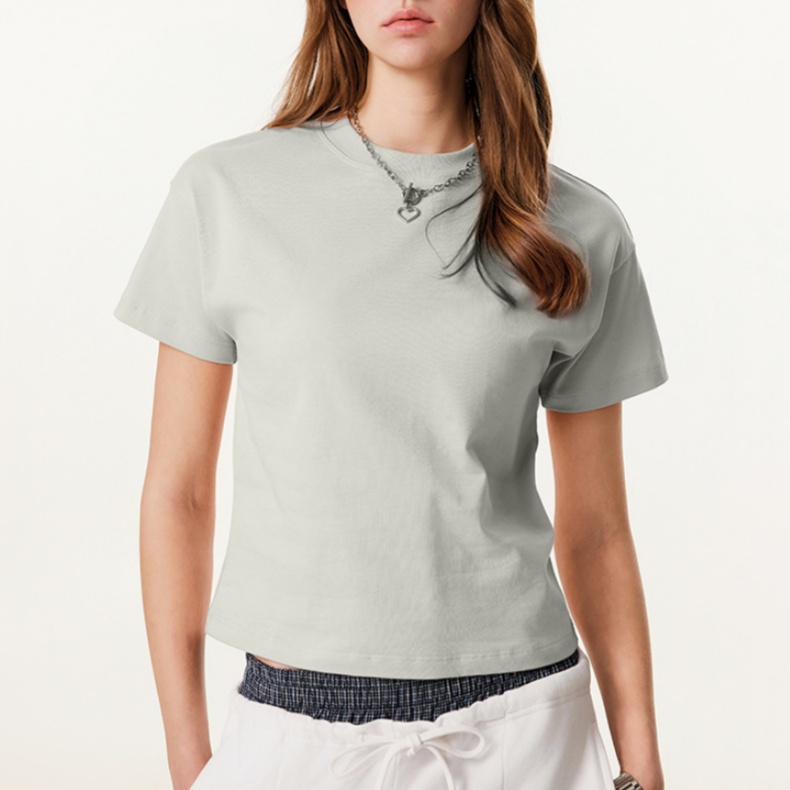 Custom logo Women's Solid Color Casual Embroidered Short Top Print Athletic Regular Shoulder T-Shirt for Women