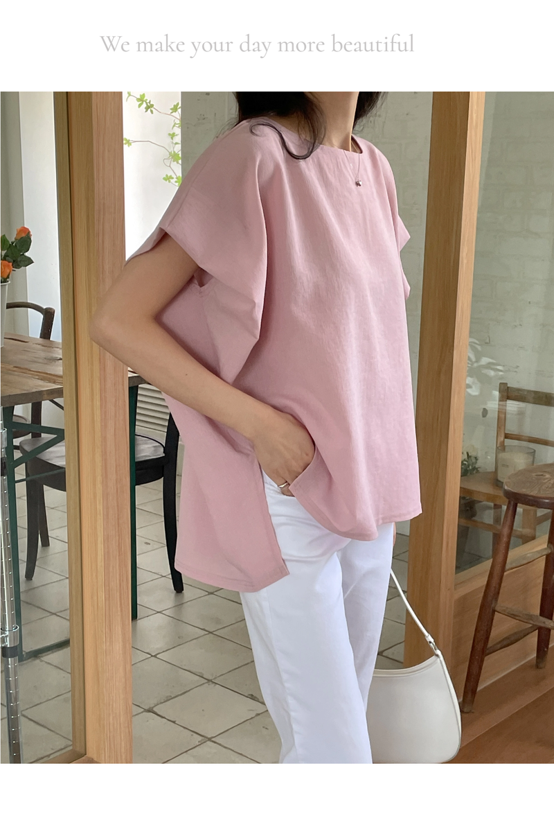 ELEGANT Relaxed Boxy Fit Women's Summer Blouse with Short Sleeve One-Shoulder Plain Dyed Polyester/Cotton Material Made in Korea