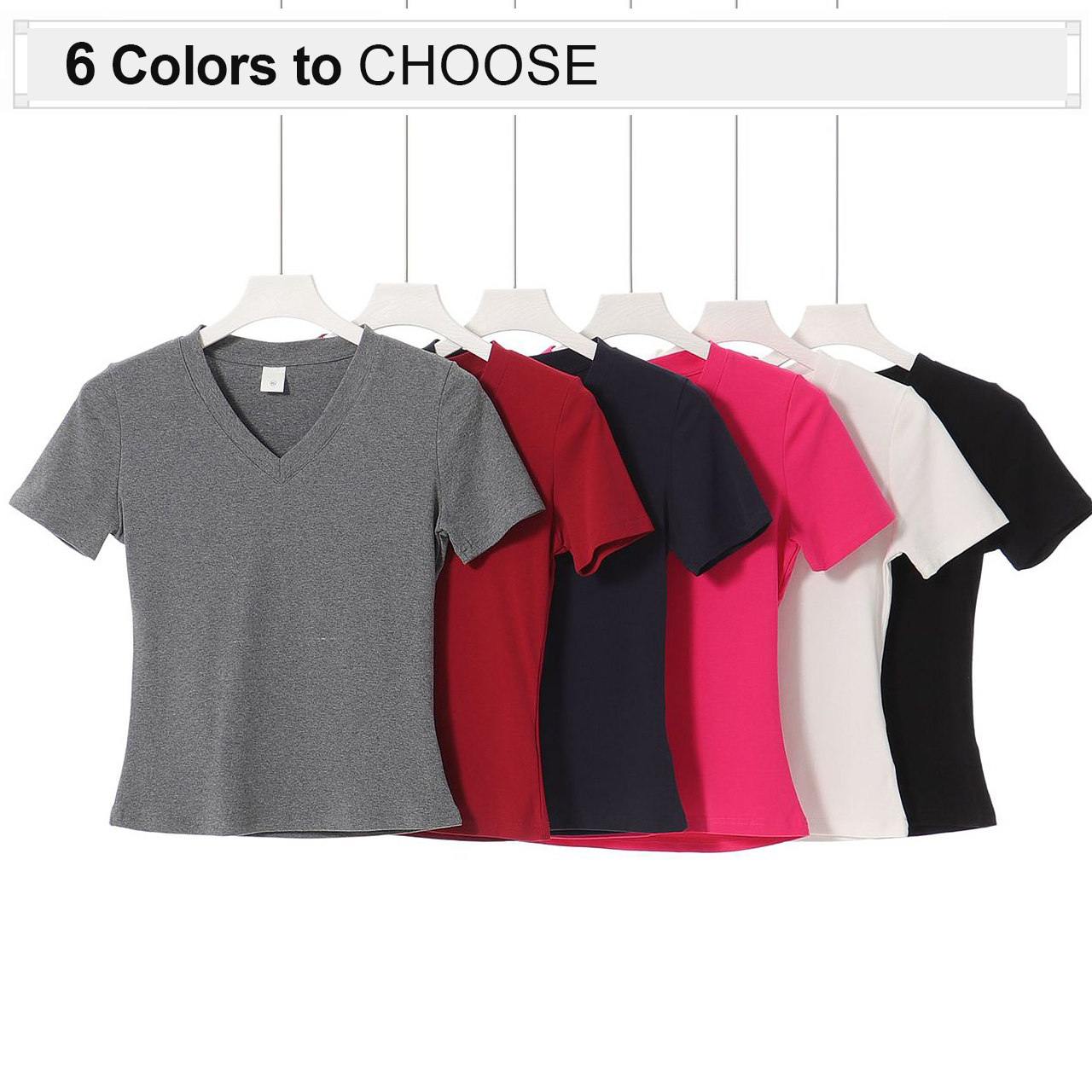 Custom Women Summer V-neck Short Sleeve T-shirt Fashion Lady Tops Knitwear Solid Color Casual T-shirt
