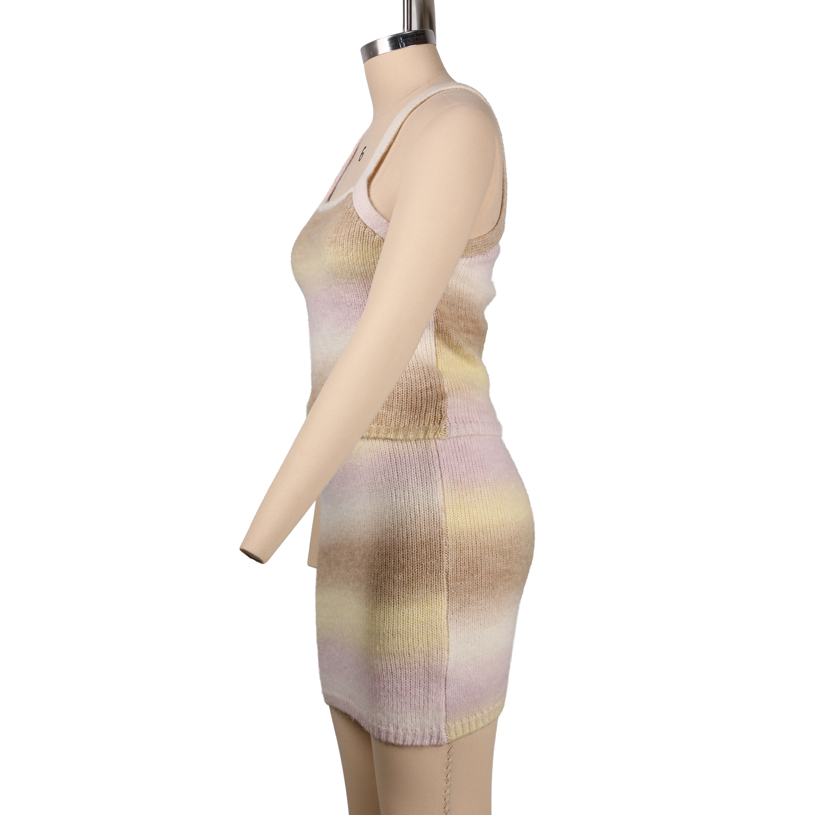 Ready Stock Women Gradient Knit Sleeveless Cami Top + Mini Skirt Soft Ribbed Knitted Outfit Casual Ladies Sweater Set