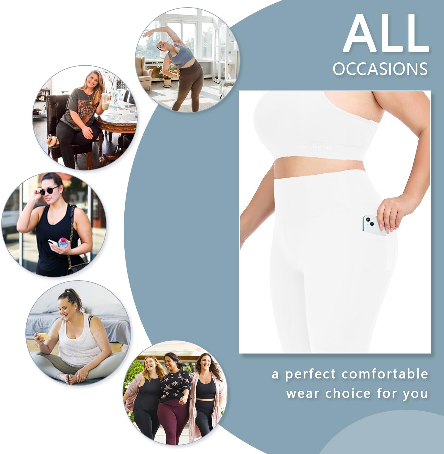 Plus Size Women's Leggings with Pockets-Stretchy for Tummy Control High Waist Color Blocking Wrinkle-Resistant Yoga Pants 5XL