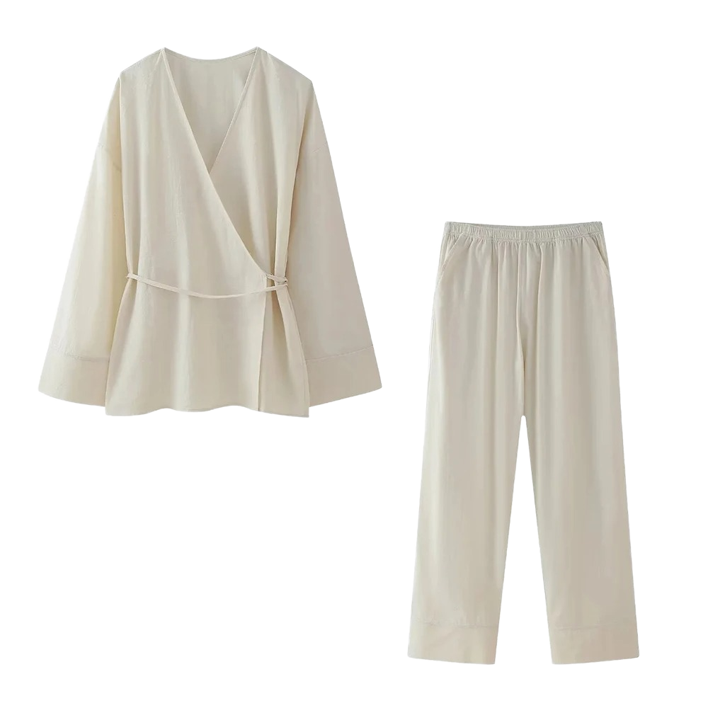 Women Cotton Linen Two Piece Sets Casual Solid Long Sleeve Shirt Trousers Suits Vintage Fashion Blouse Short Waterproof