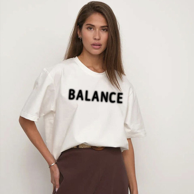 Hot Selling European American Ins Style Printed Long Woven T-Shirt Women's Summer New Versatile Loose Neck Pure Cotton