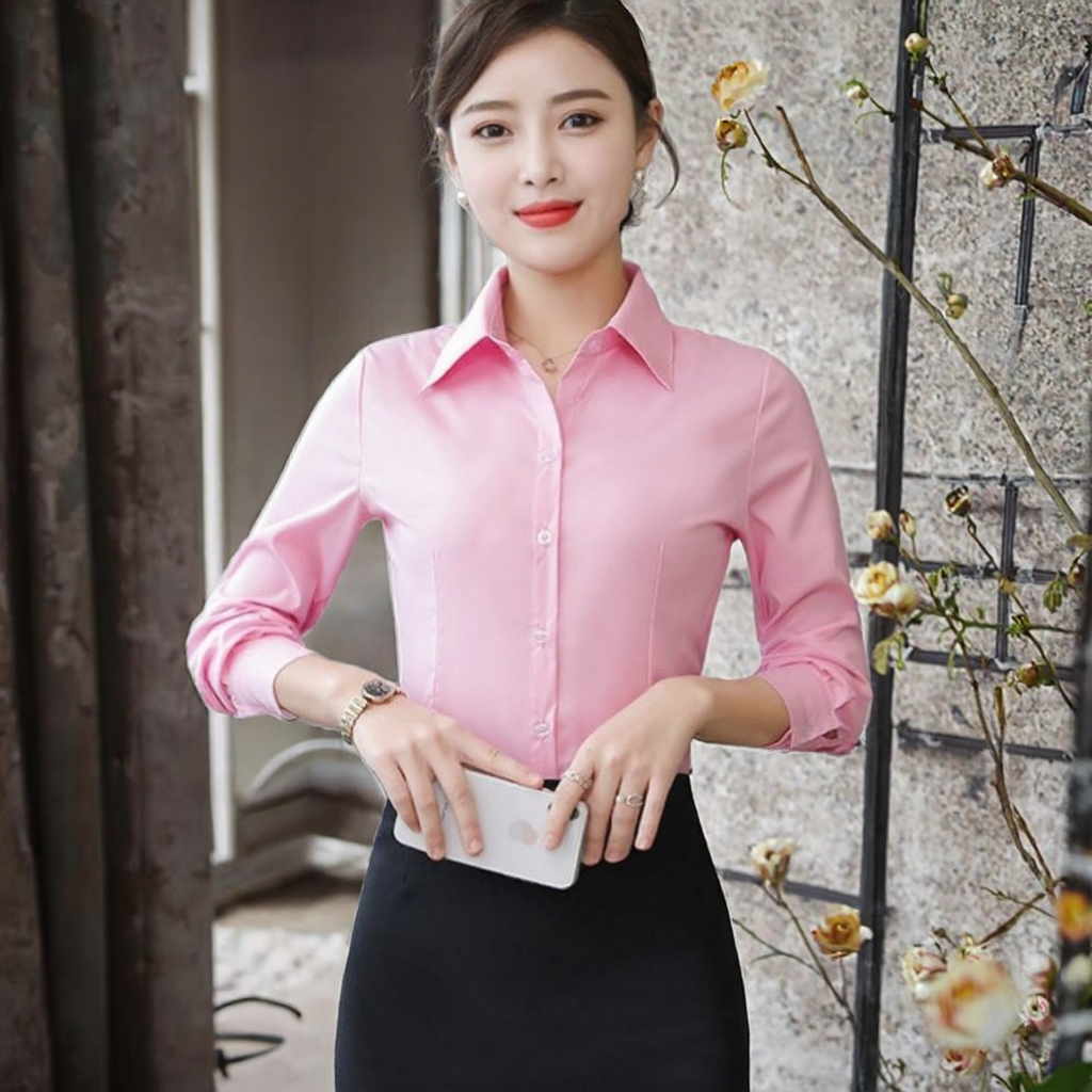 New Arrival Women's Long Sleeve Office Blouse S-5XL Solid Color Formal Business Top with Lapel Button Summer Casual Shirt