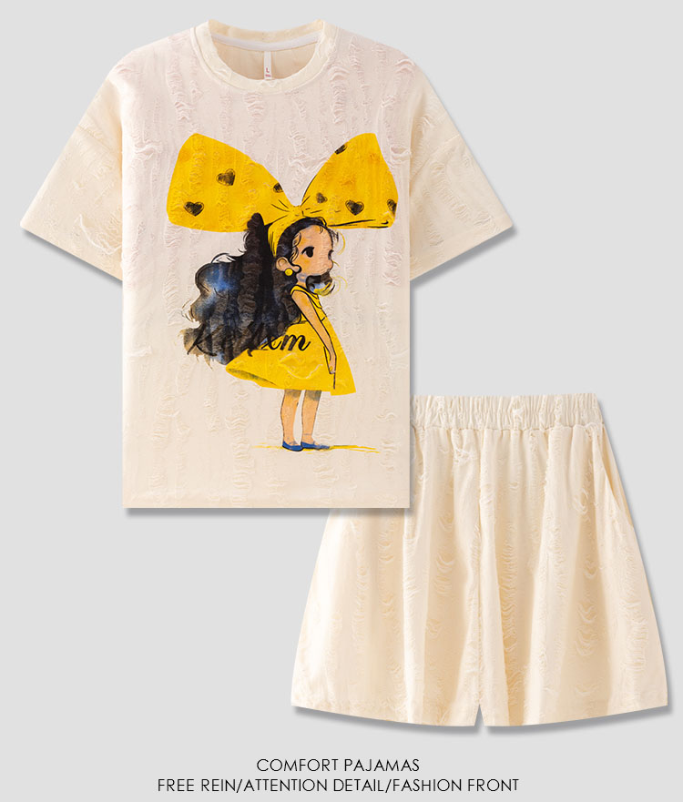 Summer Short Sleeve 2 Piece Loungewear Homewear Short-sleeved Women's Pajamas Set