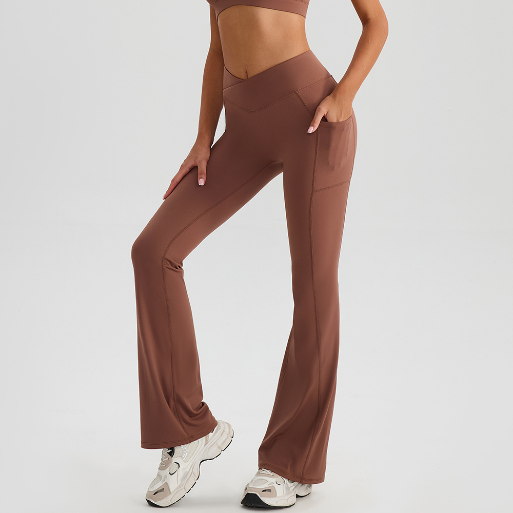 RUIQUWIN 2026 New Women High Elastic Wide Leg Pants High Waist Yoga Flare Pants Outdoor Fitness Tight Sports Pants With Pockets