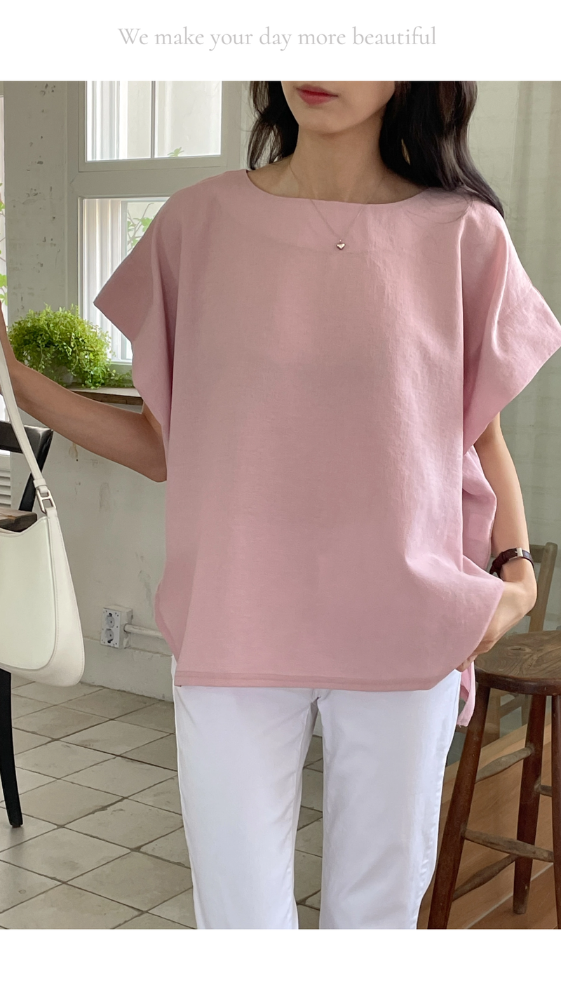 ELEGANT Relaxed Boxy Fit Women's Summer Blouse with Short Sleeve One-Shoulder Plain Dyed Polyester/Cotton Material Made in Korea