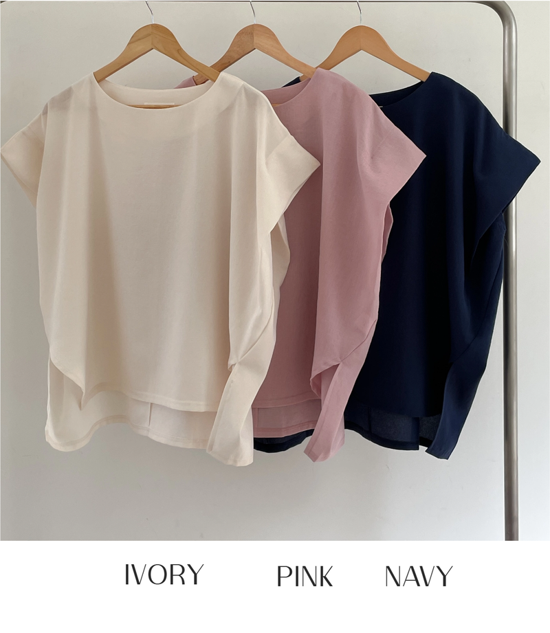 ELEGANT Relaxed Boxy Fit Women's Summer Blouse with Short Sleeve One-Shoulder Plain Dyed Polyester/Cotton Material Made in Korea