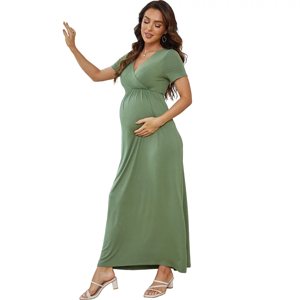 2026 Plus Size Pregnant Women Fashion Mandarin Collar Chiffon Maternity Dress Cashmere Lace Double-Layer Collar Button