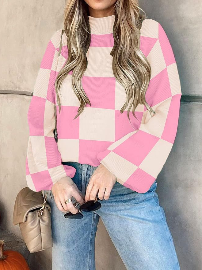 Women's 2026 Fall Fashion Turtleneck Long Sleeve Striped Ribbed Knit Loose Pullover Sweater Tops