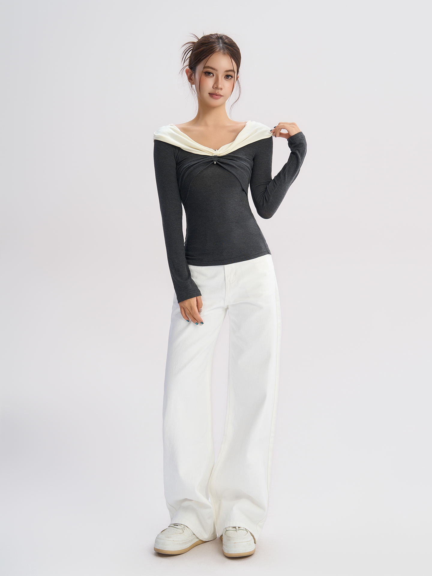 Diba La Women's Cross-Tie Knitted Top with Contrast-Color Boat-Neck Blouse &amp; Shirt