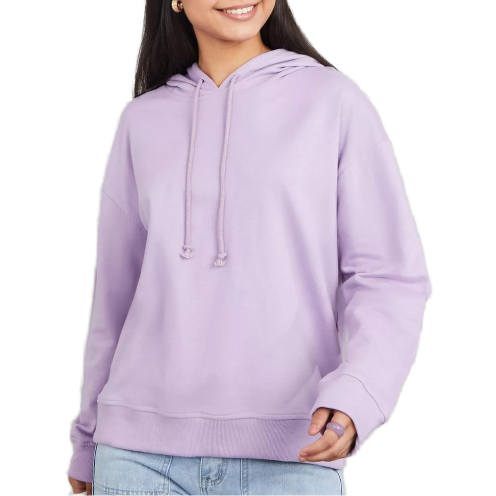 Winter Casual 100% Cotton Knitted 300g Anti-shrink High Quality Hooded Women's Hoodies Front Logo Side Pocket Cheap Price