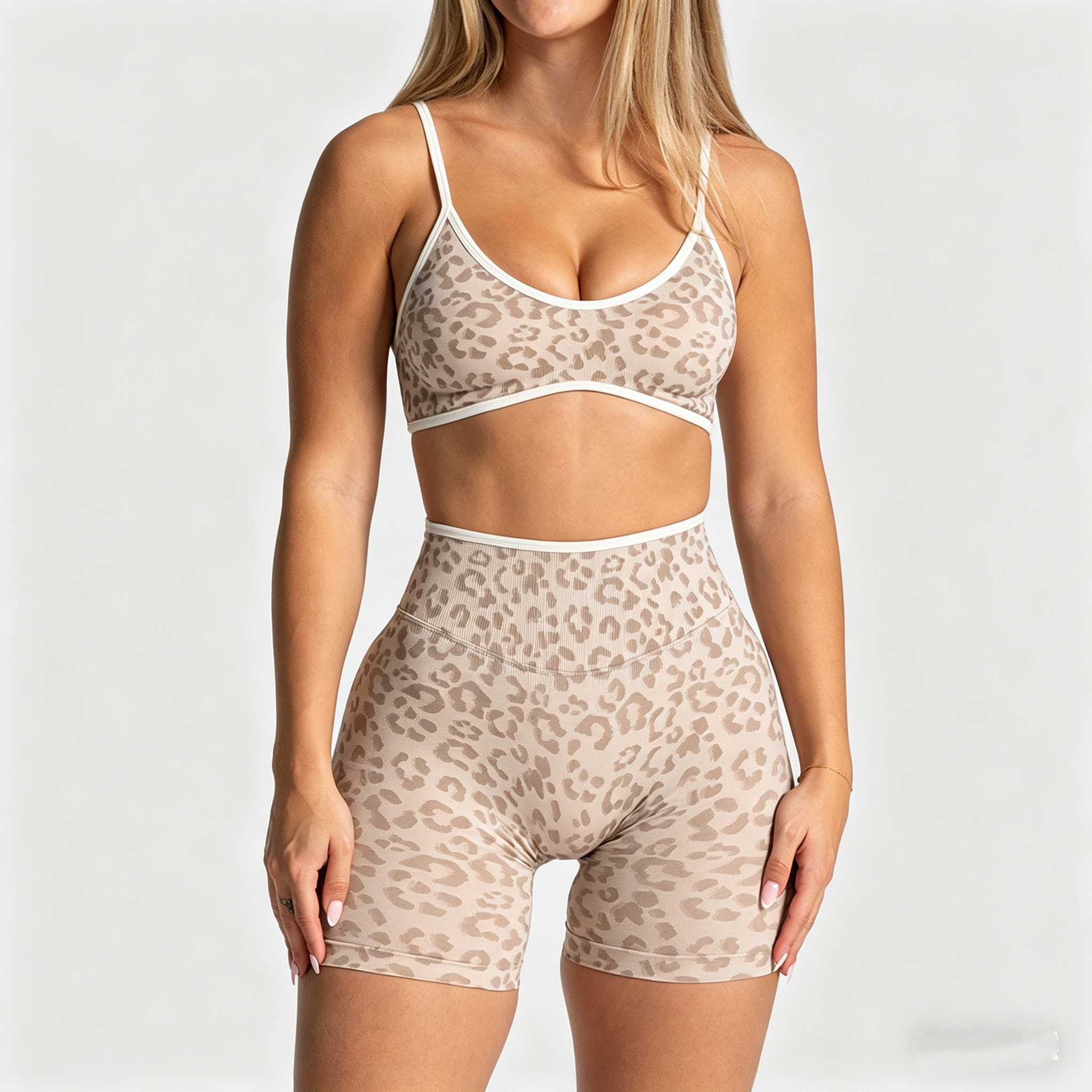 Women's Leopard Print Yoga Pants Spandex/Nylon Seamless Tummy Control Quick Dry Breathable Gym Fitness Sets
