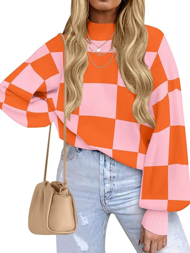 Women's 2026 Fall Fashion Turtleneck Long Sleeve Striped Ribbed Knit Loose Pullover Sweater Tops