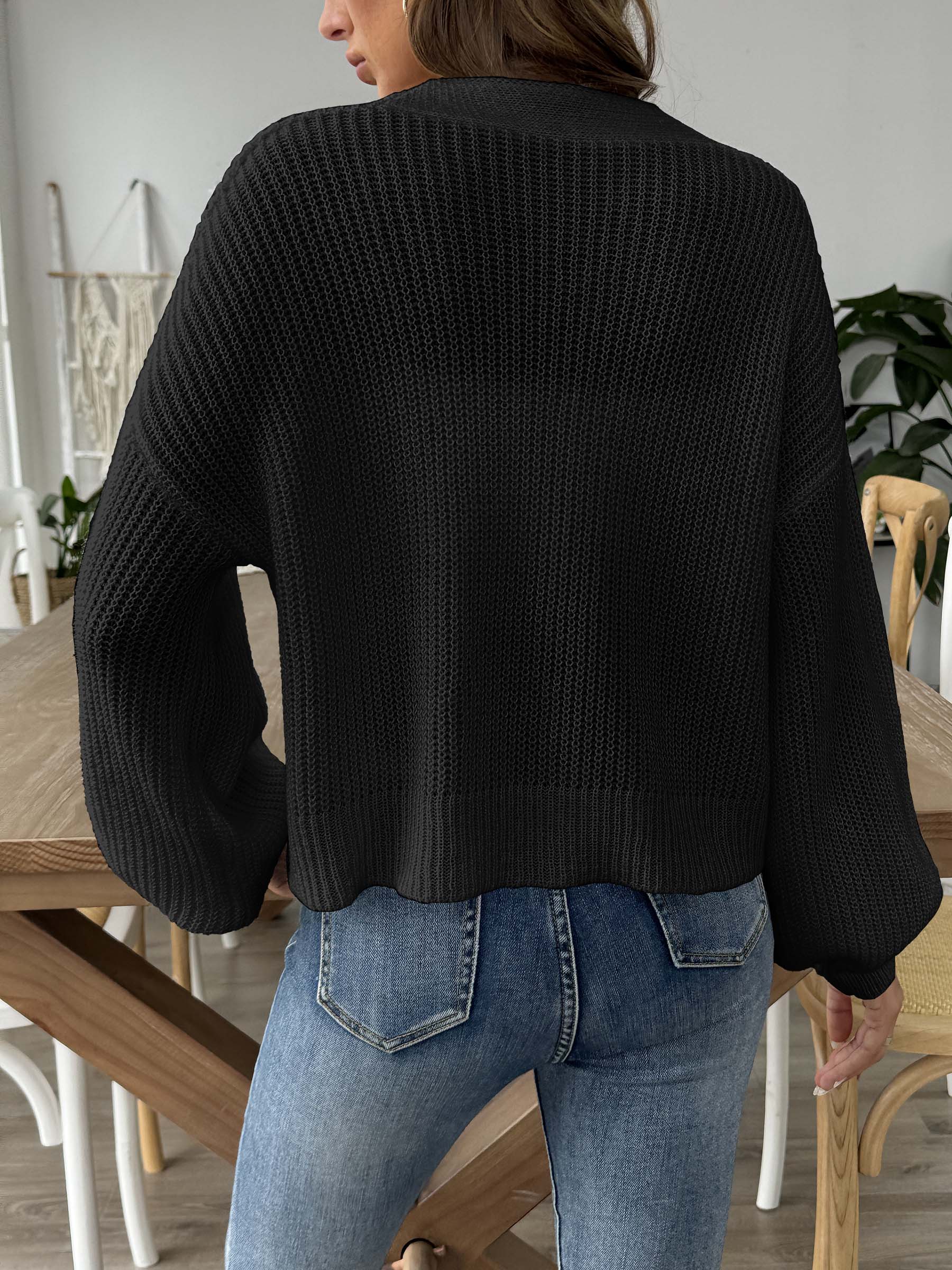 OEM Manufacturer's Women's Knitted Cardigan Sweater Casual Rib Open Front Blouse Coat Geometric Love Heart Embroidery Stocked