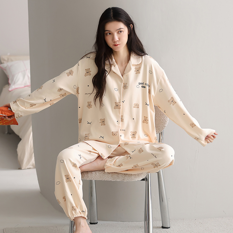Cotton Women's Breathable Thermal Luxury Elegant Soft Sleepwear Spring Autumn Long Sleeve Pocketed Plus Size Casual Pajamas