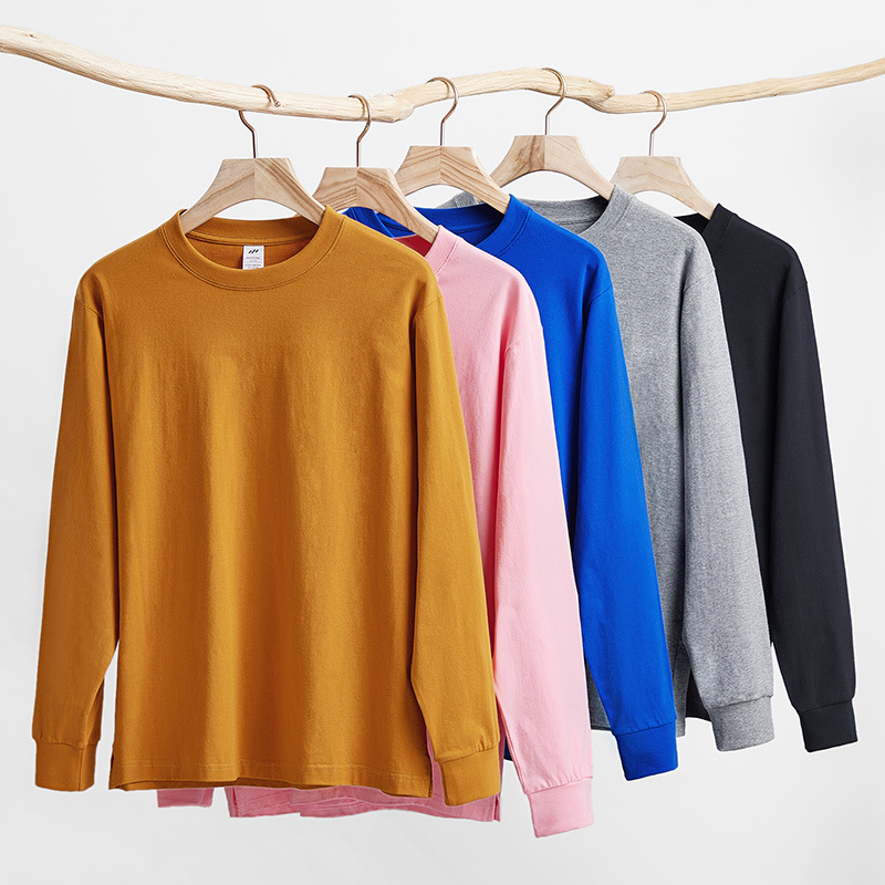Women's Casual White T-Shirt 230g High Quality 100% Cotton Long Sleeved Round Neck Oversized Loose Bottom
