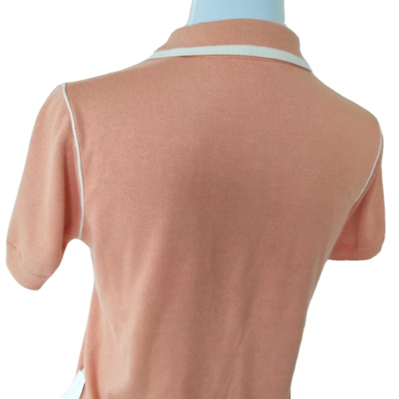 Women's Casual Cotton Cashmere 16GG Knitted Polo T-Shirt Summer Breathable Quick Dry Anti-Pilling Feature Patchwork Shirts.