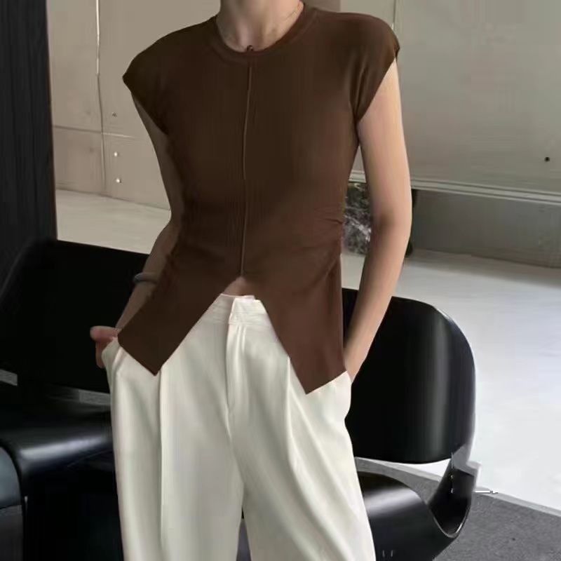 Wholesale Women's Casual Sexy Slit Top Sleeveless T-shirt Korean Version Knitted Top