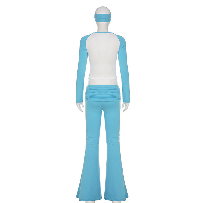 Women's Set: Foldable Flare Pants Set with Headband, High-Quality Stretch Fabric, 2-Piece Women's Loungewear Set