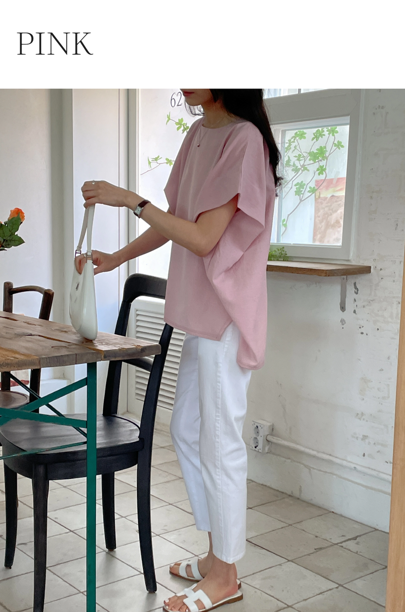 ELEGANT Relaxed Boxy Fit Women's Summer Blouse with Short Sleeve One-Shoulder Plain Dyed Polyester/Cotton Material Made in Korea