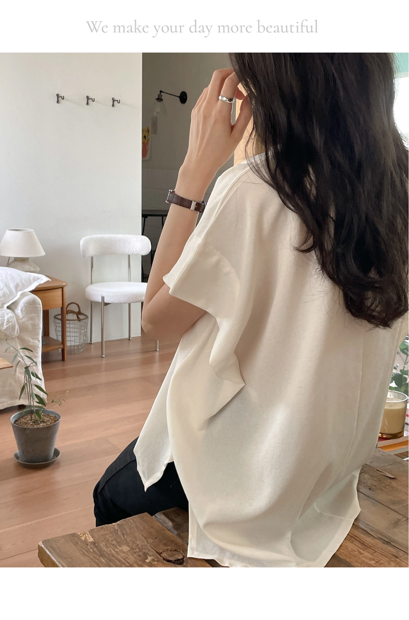 ELEGANT Relaxed Boxy Fit Women's Summer Blouse with Short Sleeve One-Shoulder Plain Dyed Polyester/Cotton Material Made in Korea