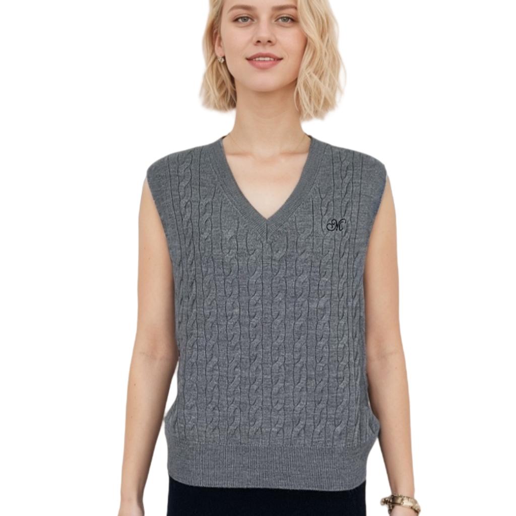 Women's Casual Winter 100% Wool Sleeveless Vest Sweater Embroidery Decoration V-Neck Breathable Knitwear Computer Knitted