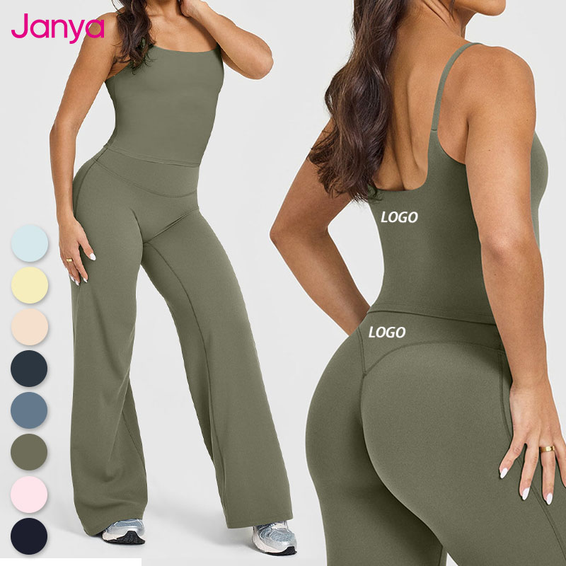 Janya Breathable Gym Suit Outfit Set for Women Fitness Workout Crop Tank Stretch High Waist Leggings Two Piece Activewear Sets