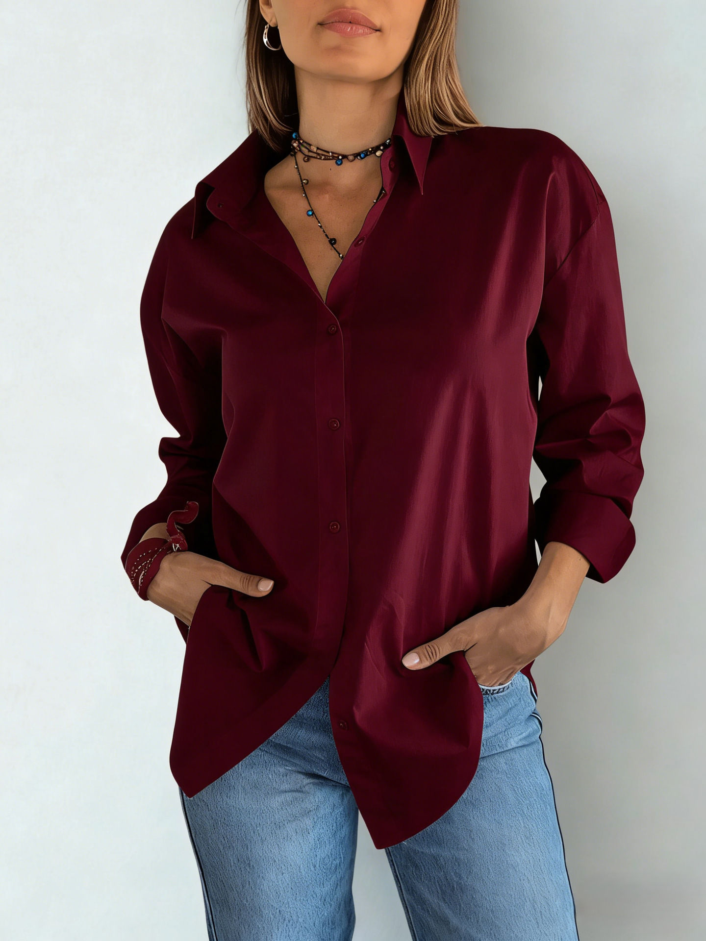 Women's Oversized Colorful Cotton Shirt Loose Fit Long Sleeve Casual Button Down Streetwear Shirts