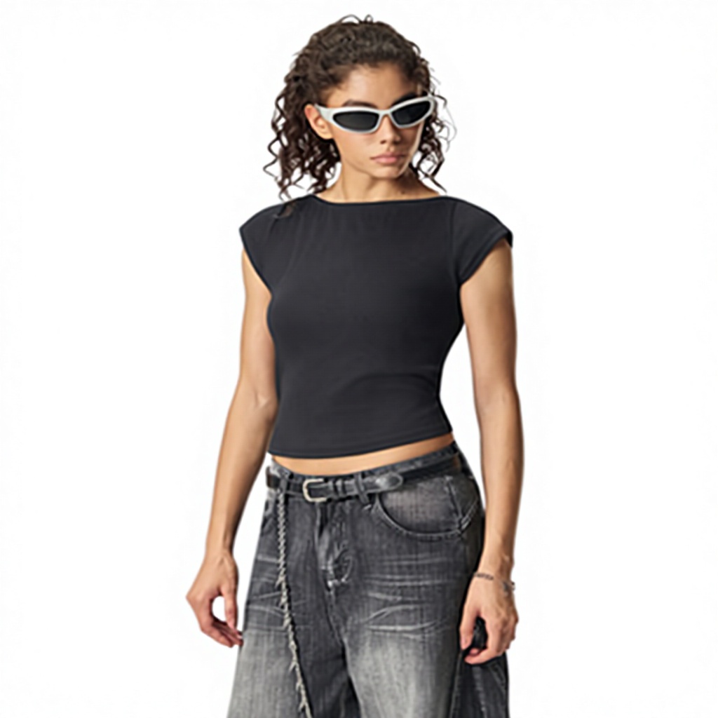 Fashion Solid Color Women's T-shirt Slim Fit Design Suitable for Casual Wear Short Solid Color Women's T-shirt