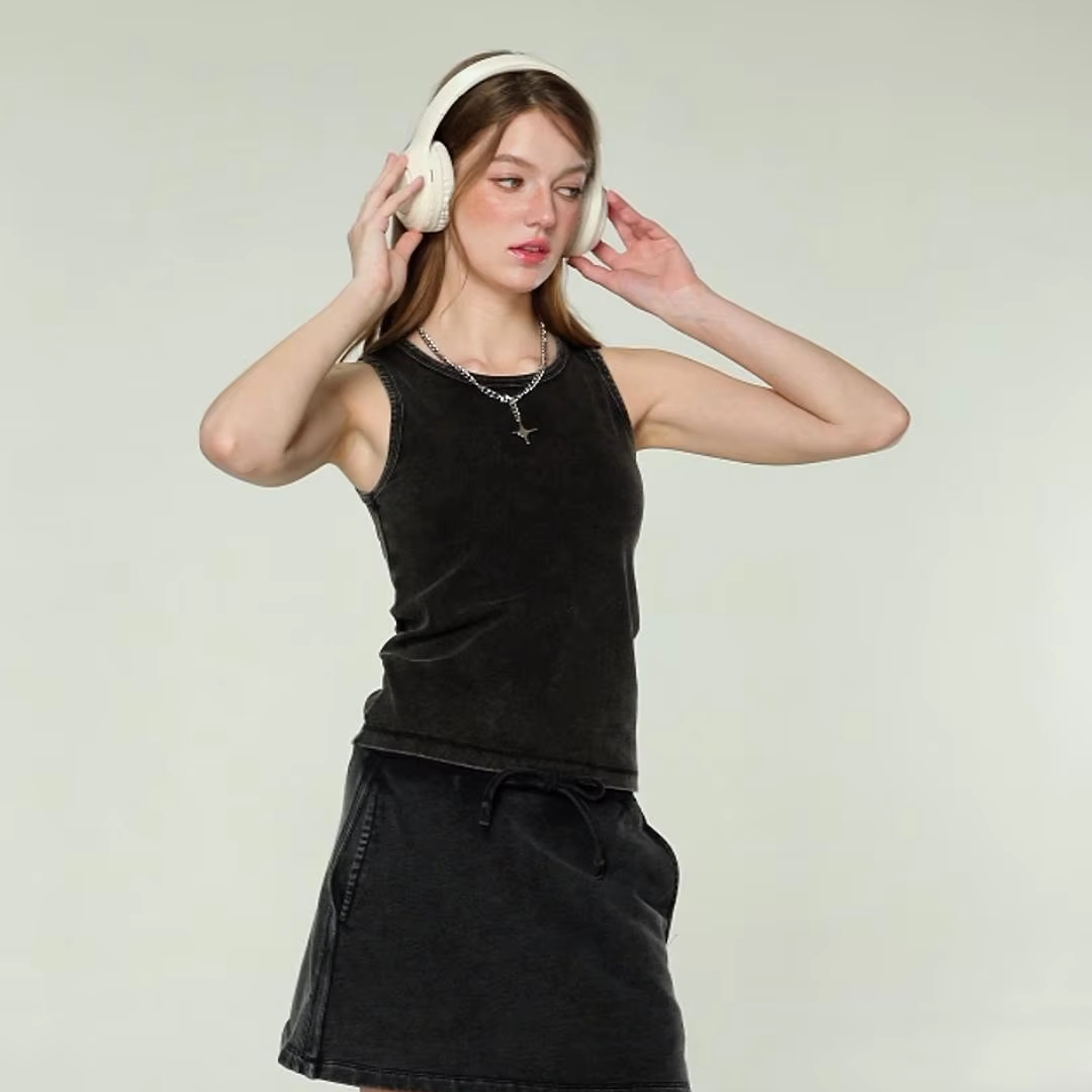 2025 Summer Sleeveless T-Shirt for European American Women Slightly Overweight Sweet Spicy Slim Fit Design Wearable Women's