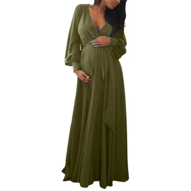 2026 Plus Size Pregnant Women Fashion Mandarin Collar Chiffon Maternity Dress Cashmere Lace Double-Layer Collar Button