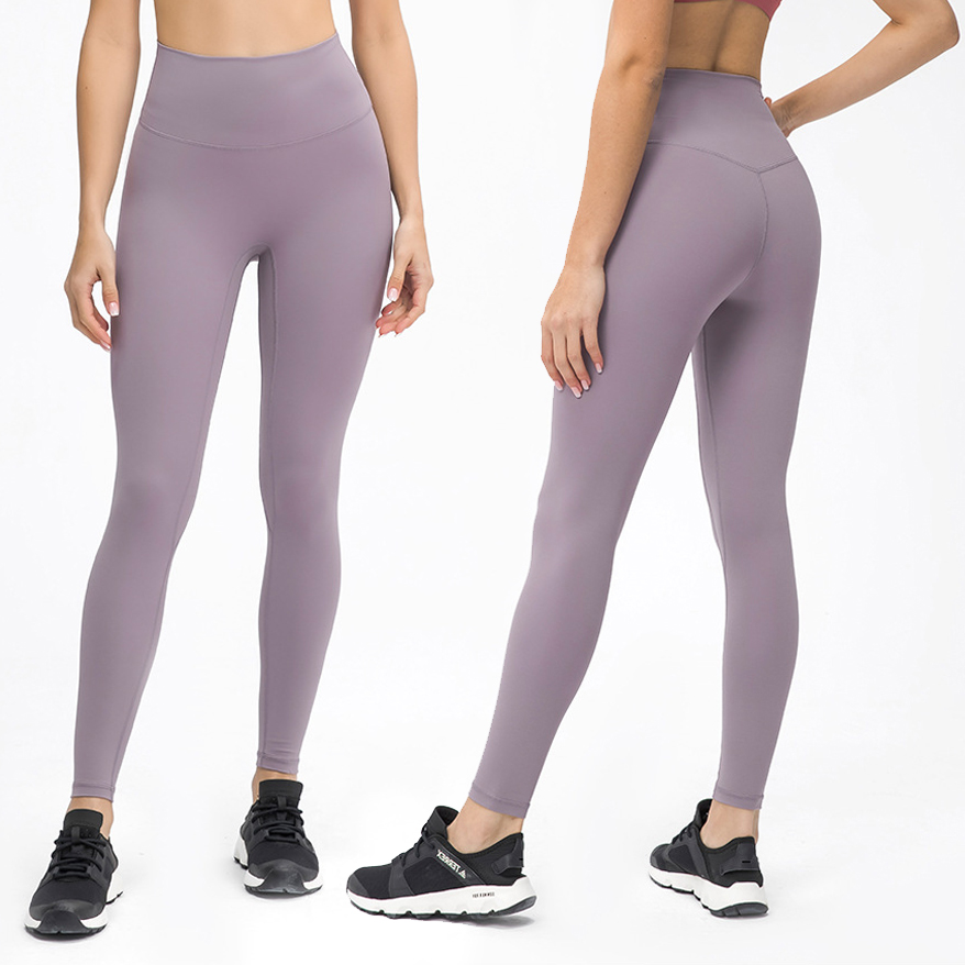 Women's High Waist Cropped Pants Double-Layered Brushed Skinny Yoga Pants Front No T-line Seam European USA Sizes Solid Pattern