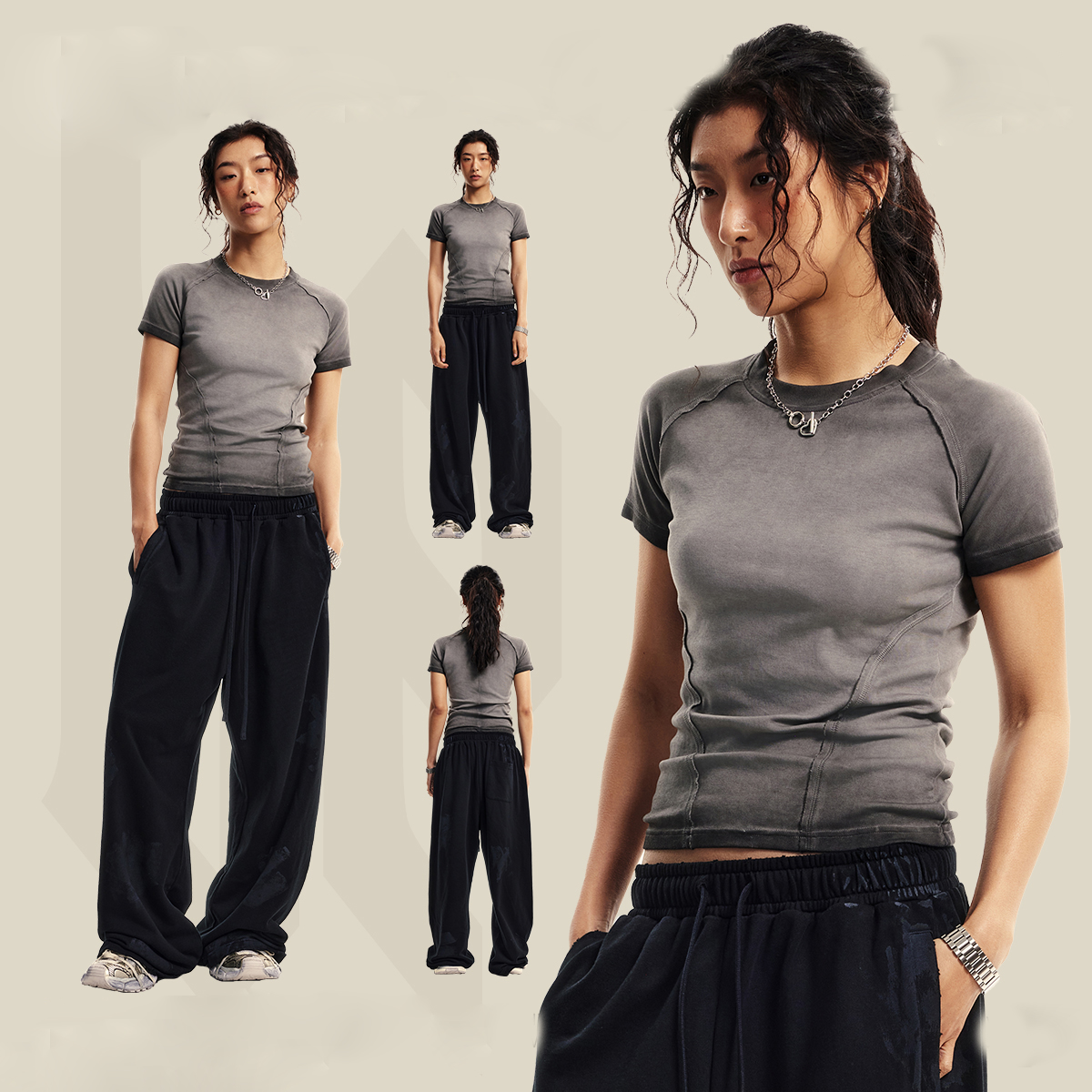 Women's Clothing 2024 Women's Hot Girls Old, Washed Gradient Women's Shoulder Short Sleeve T-shirt