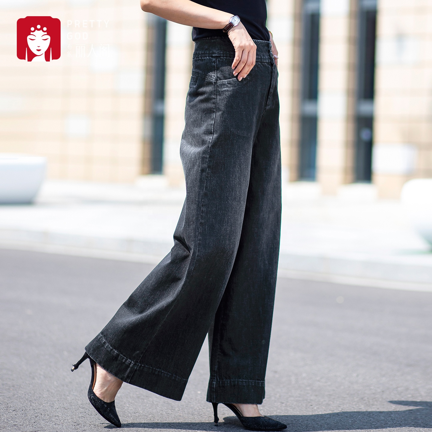 BuYiLiRenGe 2025 Women's Casual High-Waisted Loose Solid Simple Slimming Dark Wash 100% Cotton Denim Wide-Leg Trousers Autumn
