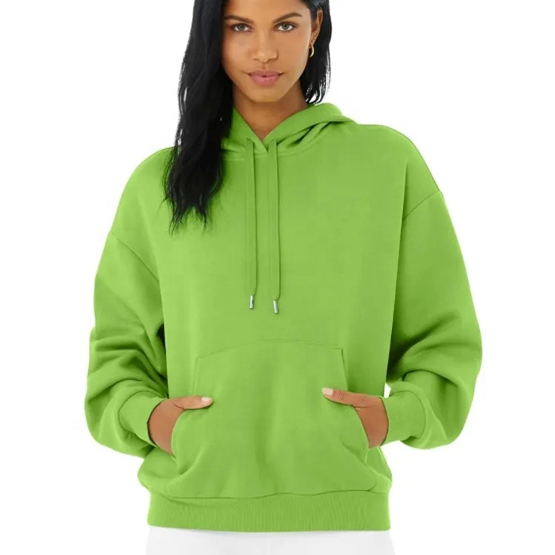 High Quality 360g Heavyweight Knitted Fleece Hip Hop Winter Oversized Hoodie Anti-Pilling Front Custom Women's 100% Cotton