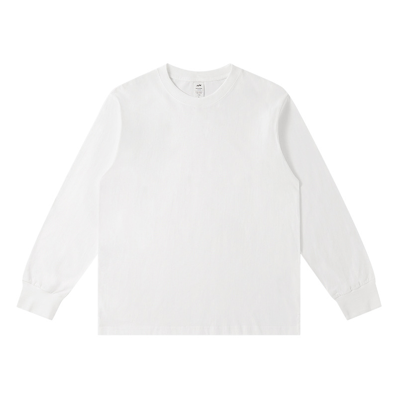 Women's Casual White T-Shirt 230g High Quality 100% Cotton Long Sleeved Round Neck Oversized Loose Bottom