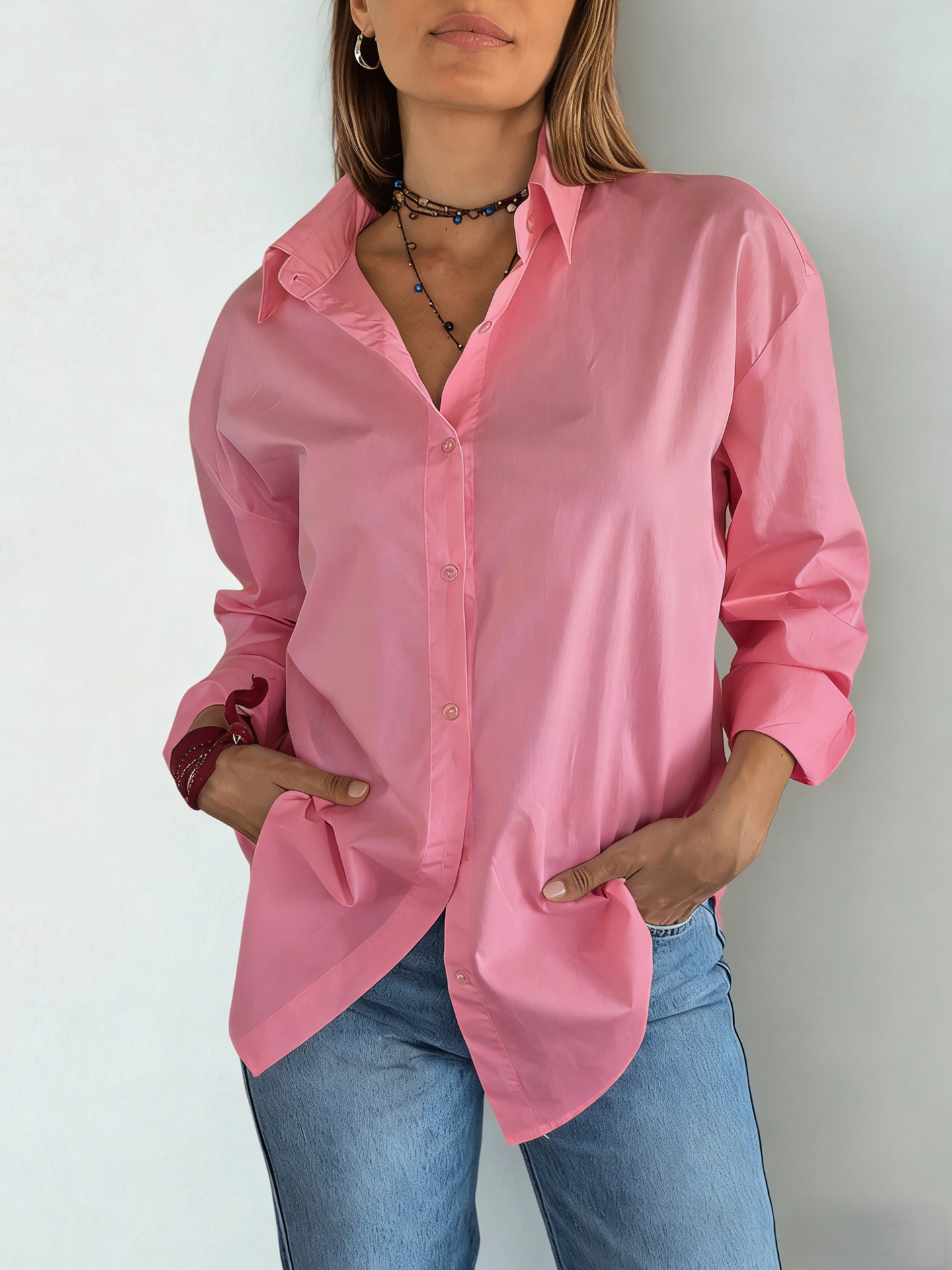 Women's Oversized Colorful Cotton Shirt Loose Fit Long Sleeve Casual Button Down Streetwear Shirts