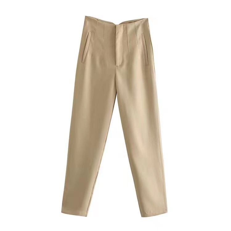 High Quality Women's Pants Slim Fit Casual Solid Color Pleated with Elastic Waist Formal Straight Leg OEM Available
